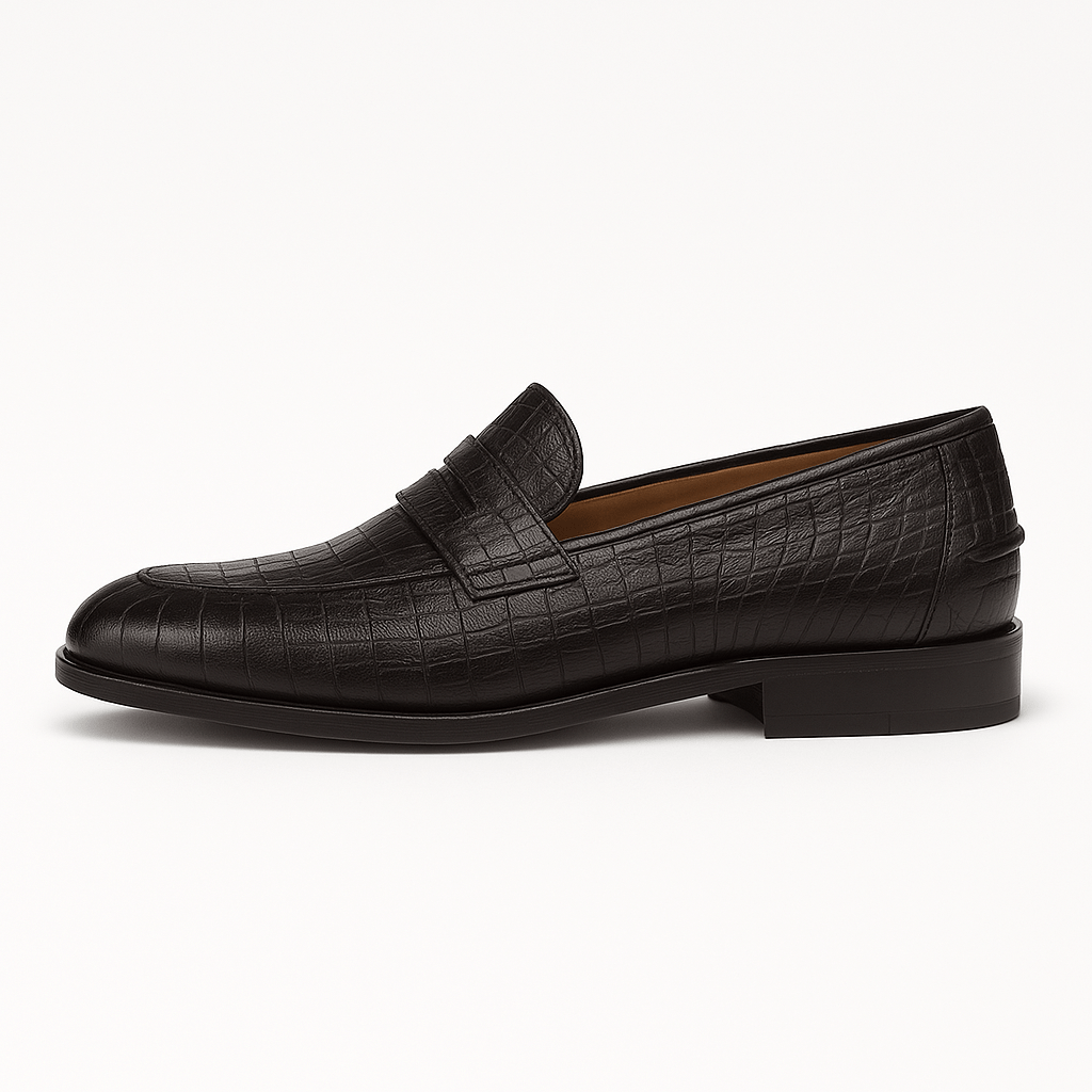 Domoir | Crocodile-Embossed Penny Loafers