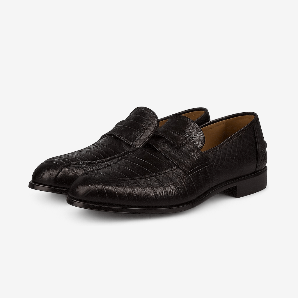 Domoir | Crocodile-Embossed Penny Loafers