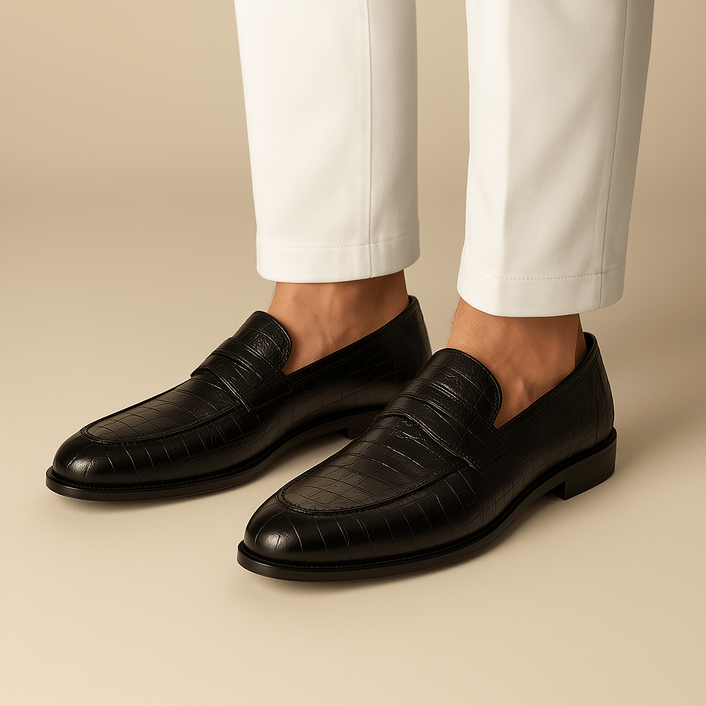 Domoir | Crocodile-Embossed Penny Loafers