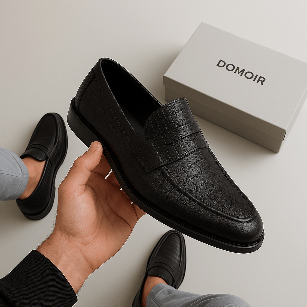 Domoir | Crocodile-Embossed Penny Loafers