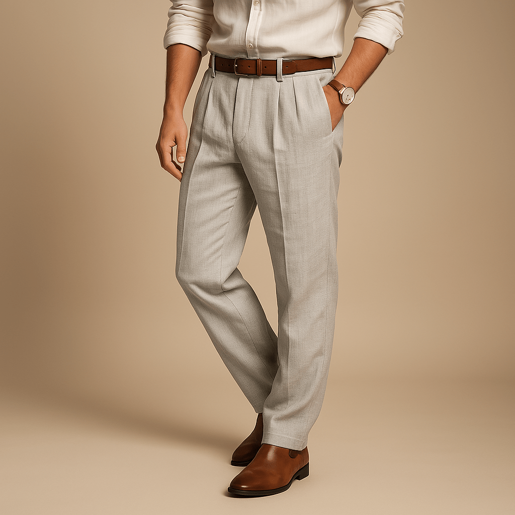 Domoir | Pleated Linen Blend Trousers