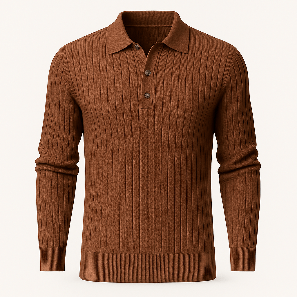 Domoir | Striped Cotton Knit Polo Shirt
