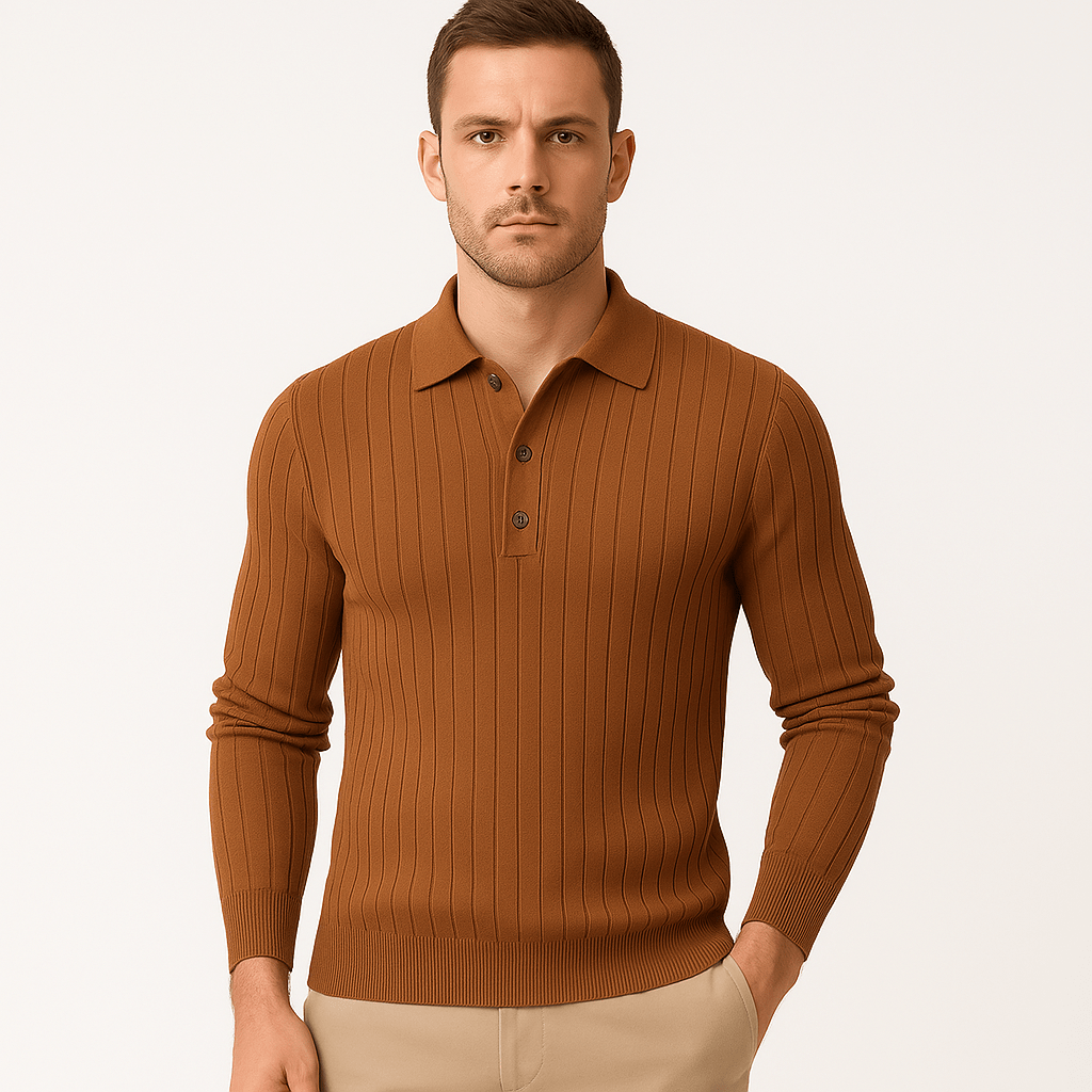 Domoir | Striped Cotton Knit Polo Shirt